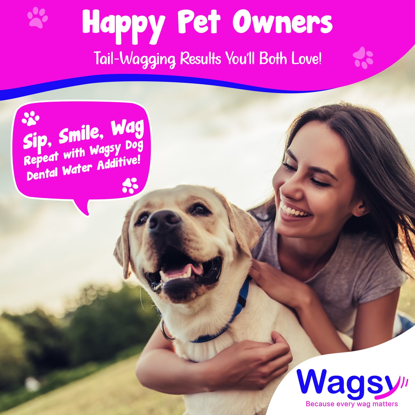 Wagsy Dog Water Additive for Dental Care – Naturally Derived & Made in USA – Dog Breath Freshener Fights Plaque, Tartar & Bad Breath – Promotes Whiter Teeth, Oral Care & Happy Tails – 16oz