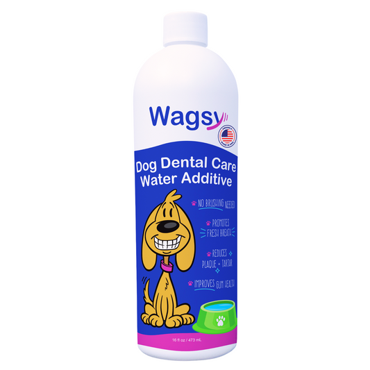 Wagsy Dog Water Additive for Dental Care – Naturally Derived & Made in USA – Dog Breath Freshener Fights Plaque, Tartar & Bad Breath – Promotes Whiter Teeth, Oral Care & Happy Tails – 16oz